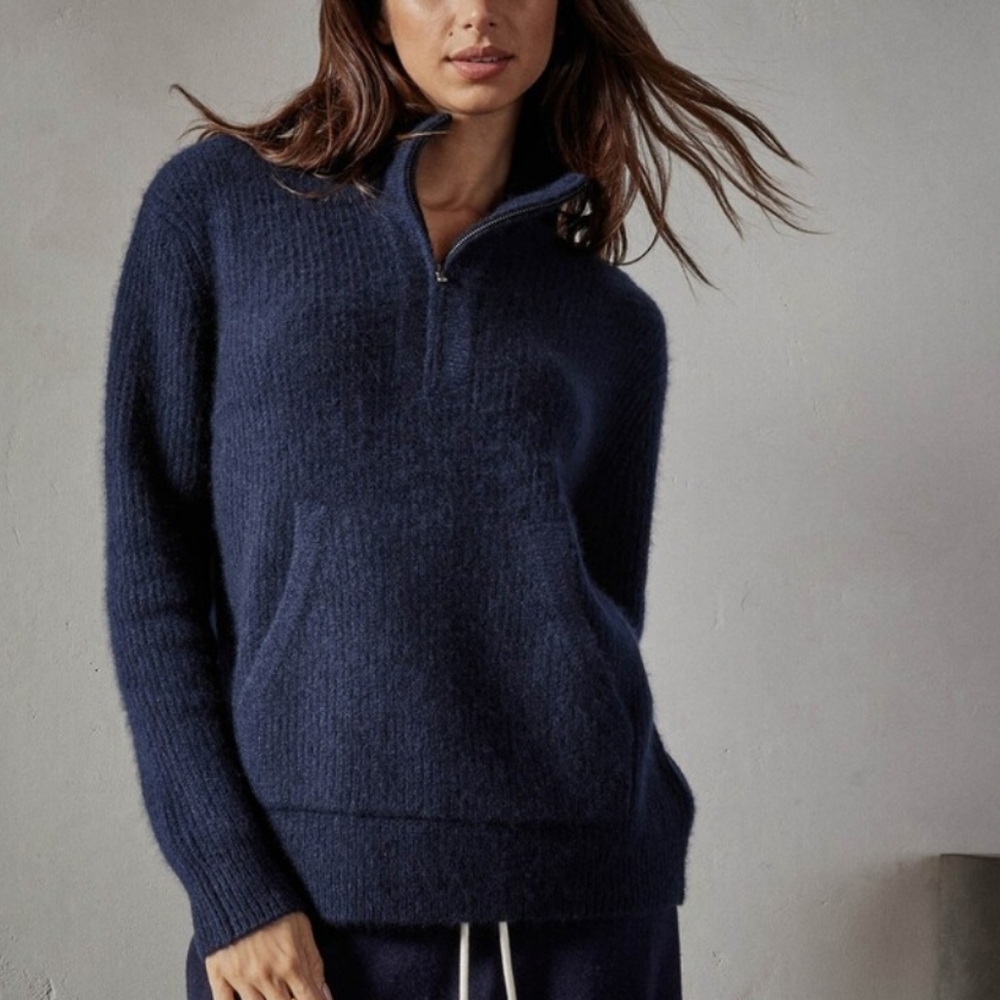 James Perse Ribbed 100% Cashmere Half Zip Sweater